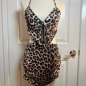 Women Leopard‎ Print Halter Top and Skirt Set  Size M